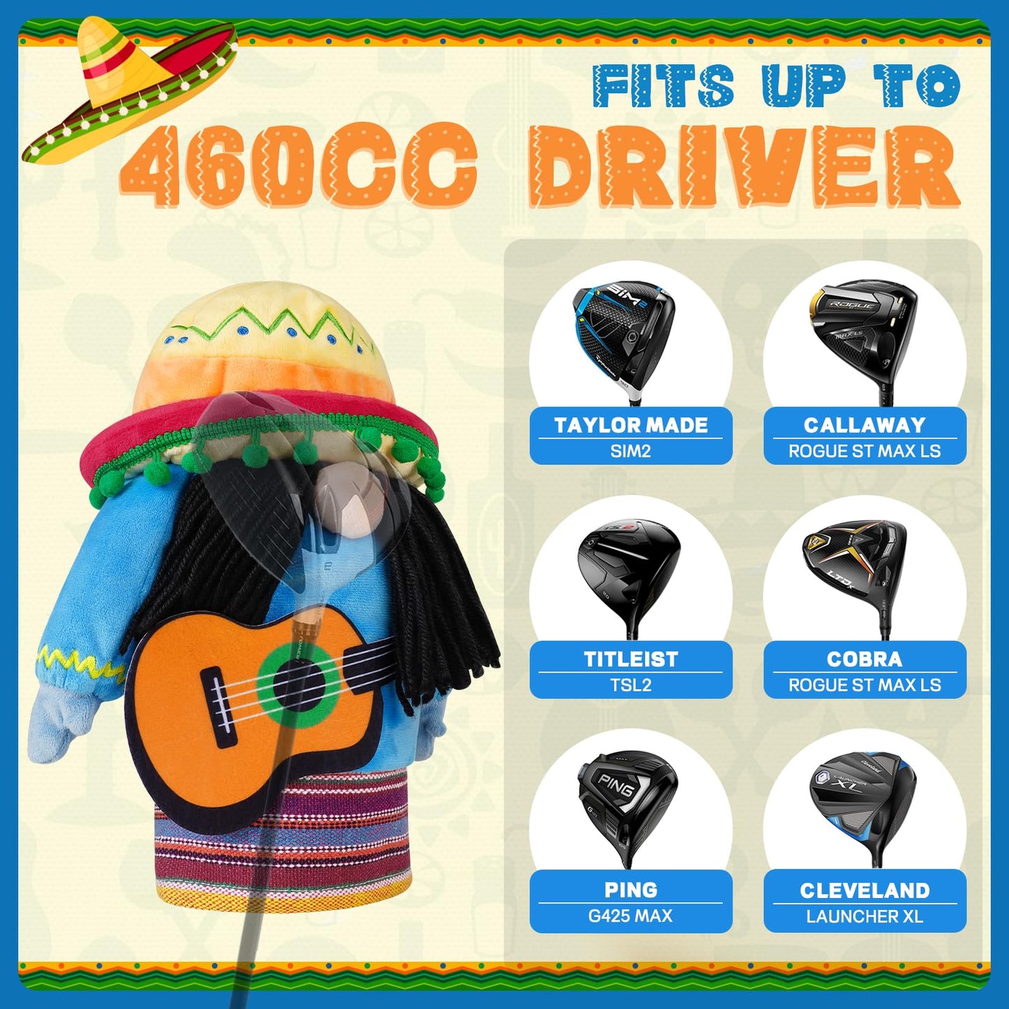 LZFAN Golf Club Covers for Woods and Drivers Funny Driver Headcover Animal Golf Club Head Covers Golf Gifts for Men Women Plush Mexican