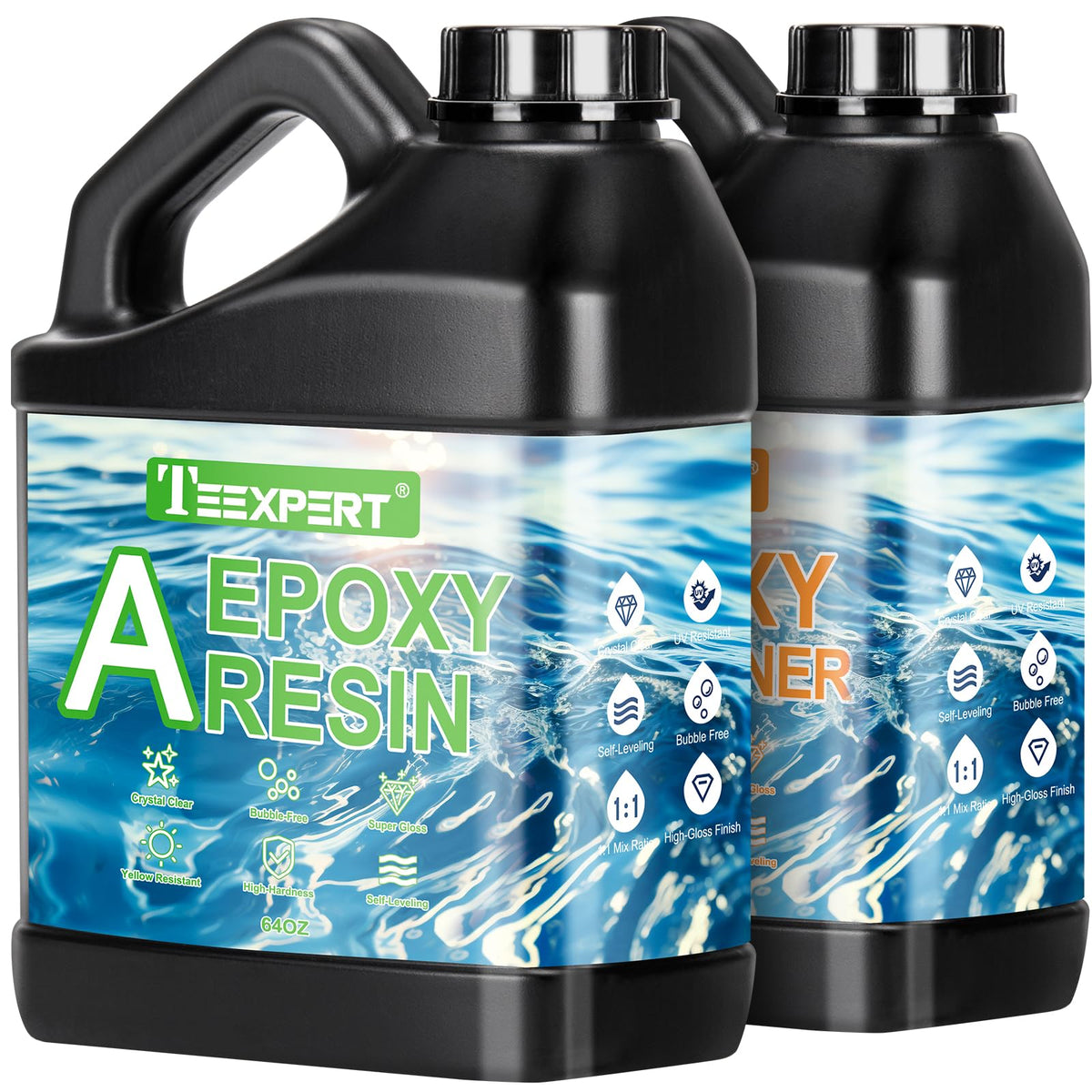 Teexpert 1Gallon High Gloss Epoxy Resin Kit, Upgraded Clear Self-leveling Bubbles-Free Resin Epoxy, 1:1 Mix Casting and Coating Resin for Jewelry,