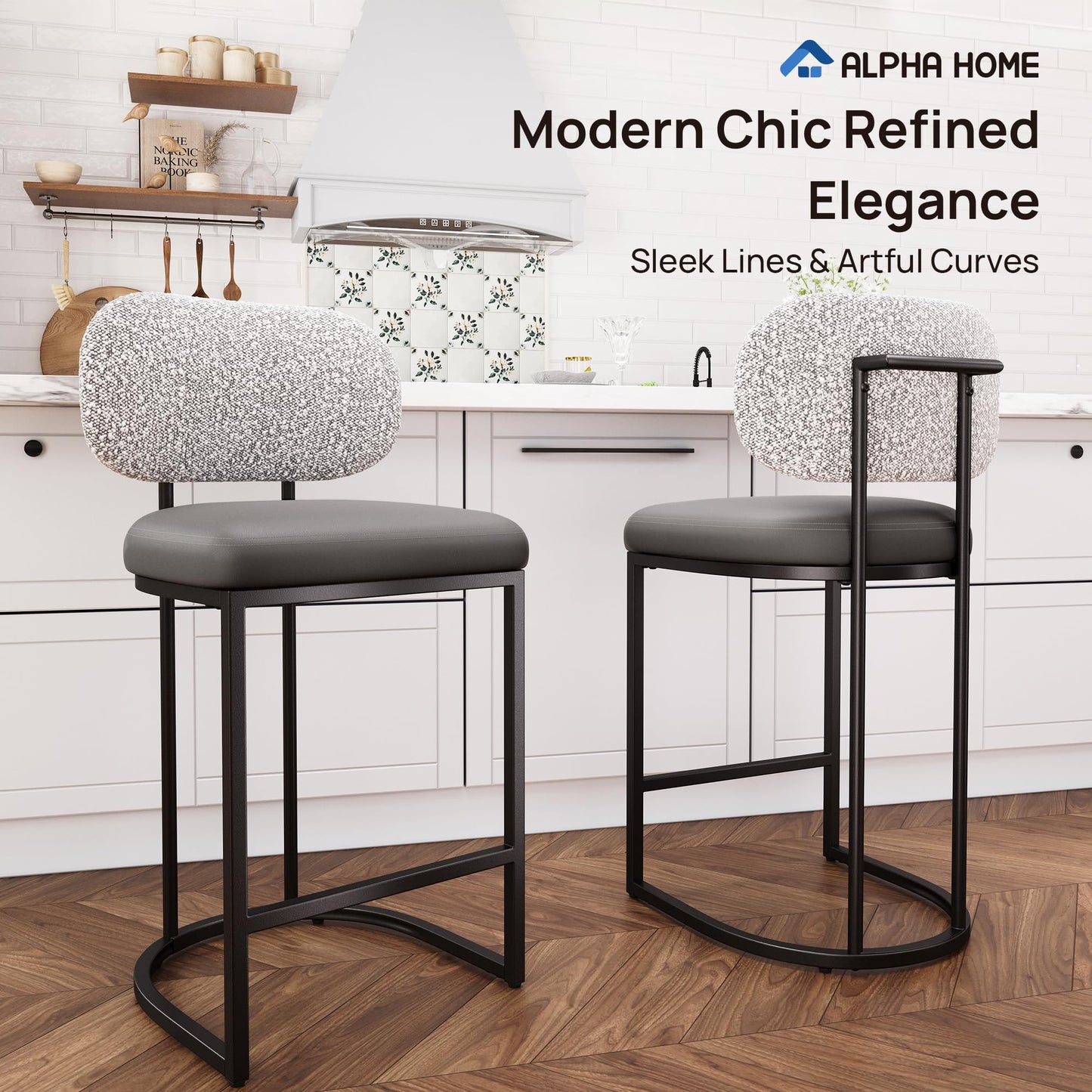 ALPHA HOME Bar Stools Set Counter Chairs with Backs and 9 CM Seat