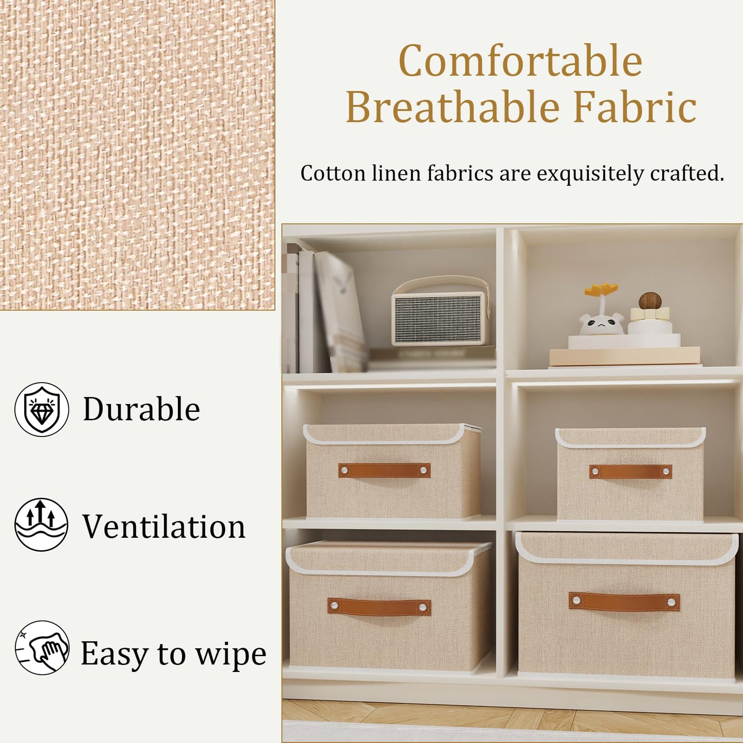 OUTBROS Storage Boxes with Lids 5 Pack, Bins 26x20x17 cm, Beige