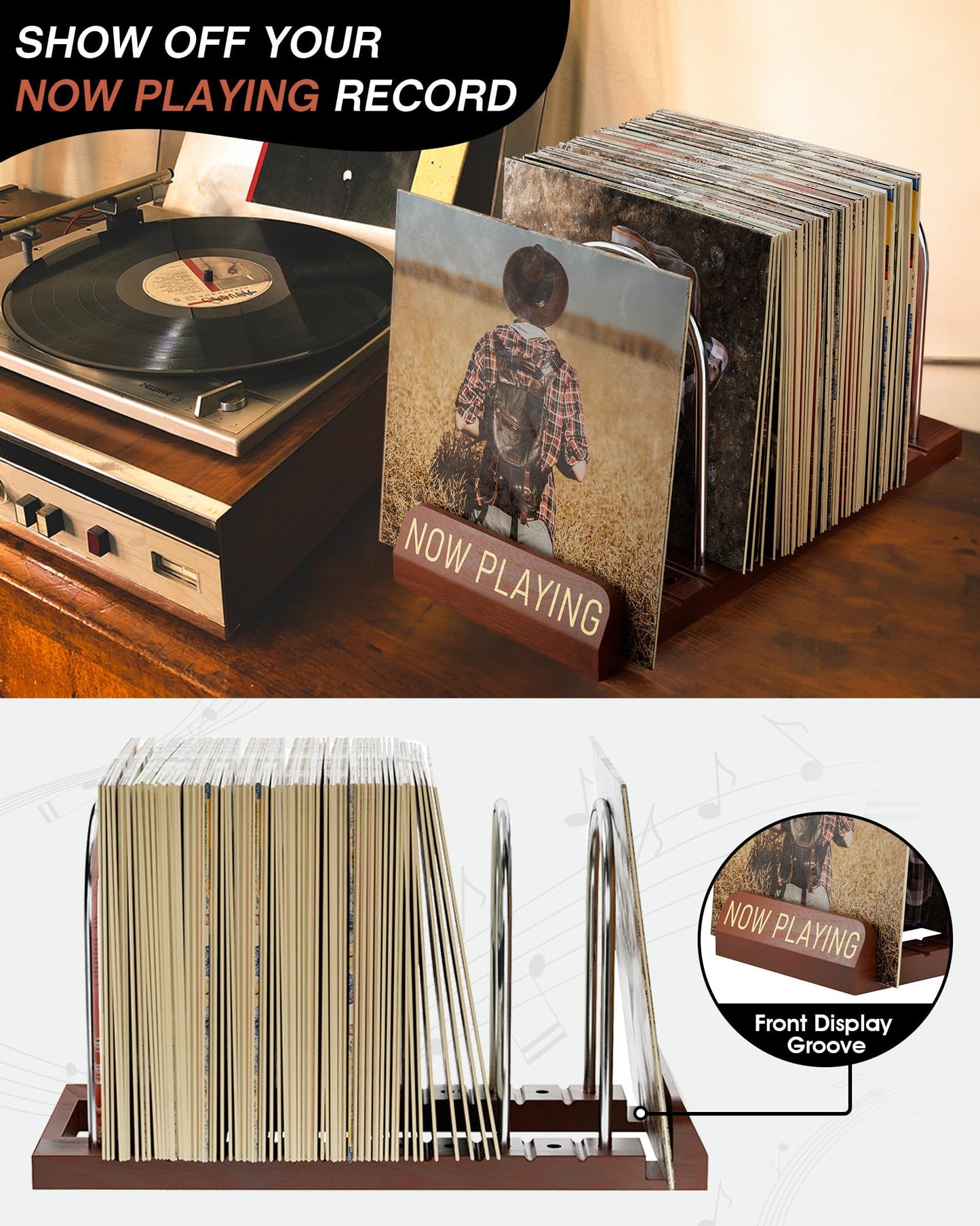 BS-VOG Now Playing Vinyl Record Holder Storage Fits 50 LPs, Gift Package