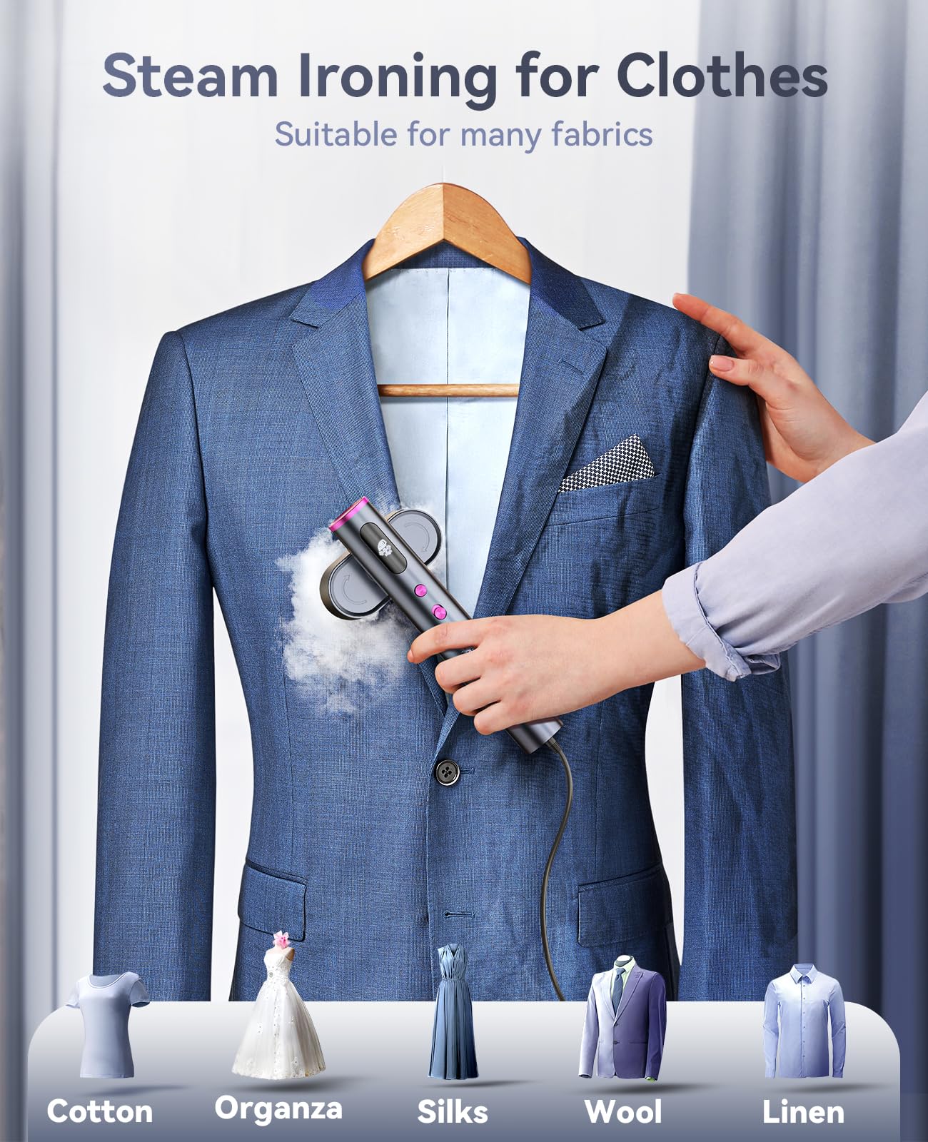 JackRose Clothes Steamer,Dual Voltage Handheld Steamer Clothing,15s Fast Heat,1000W Travel Steamer for Clothes,Lightweight Travel Iron for Global