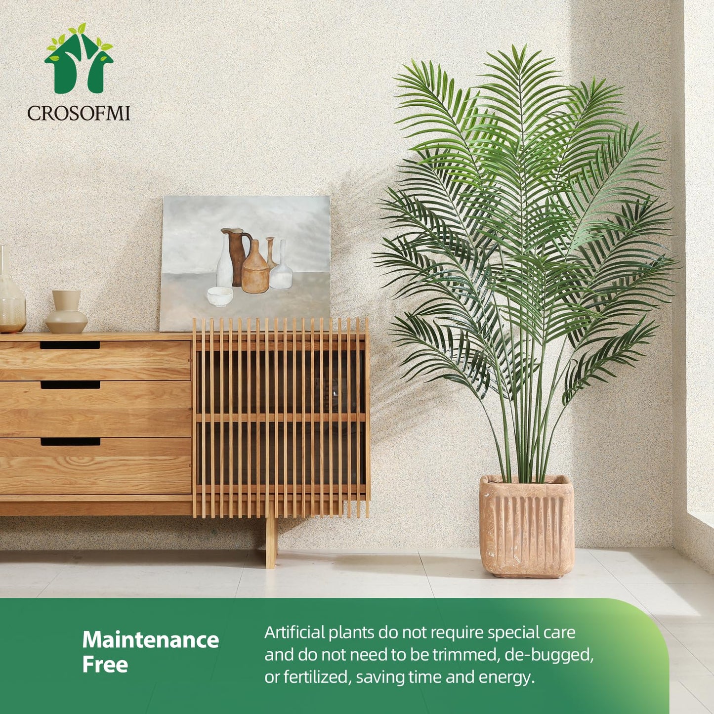 CROSOFMI Artificial Plants Areca Palm 150cm Fake Tropical Tree Faux Plants for Indoors and Outdoors Artificial Foliage and Plastic Pot for Party