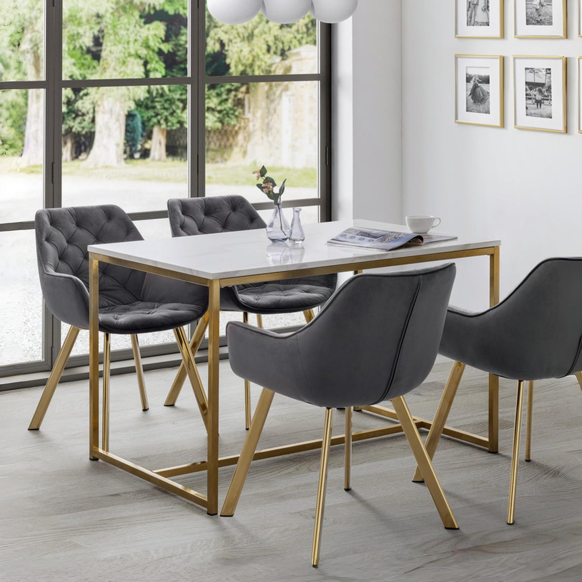 Julian Bowen Scala Dining Table, Gold, Gold & White