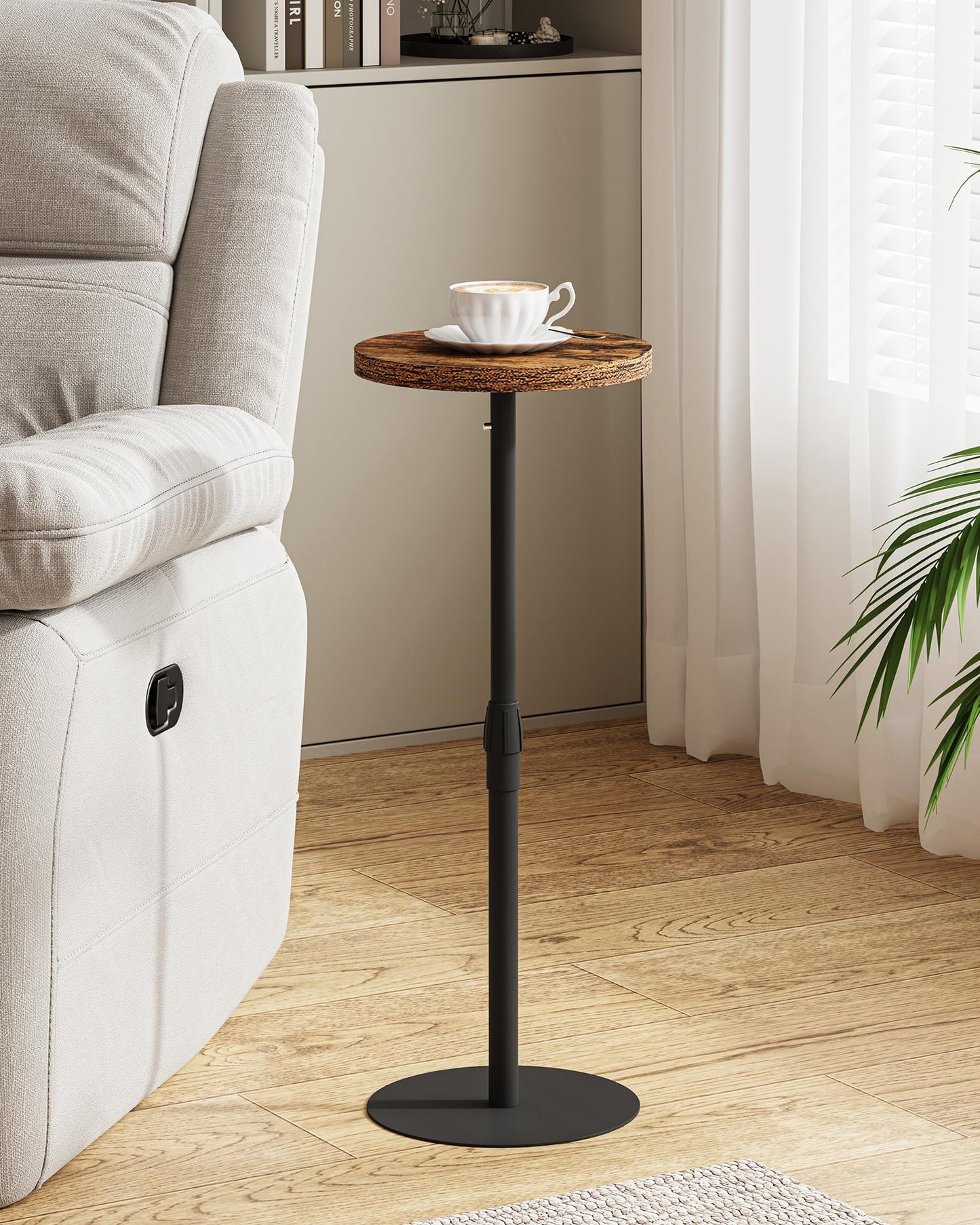 TUTOTAK Tall Round Side Table, Adjustable height, Small End Table, Set of 2, Drink Table, Pedestal Side Table, livingroom, Brown TB01BB0962EU