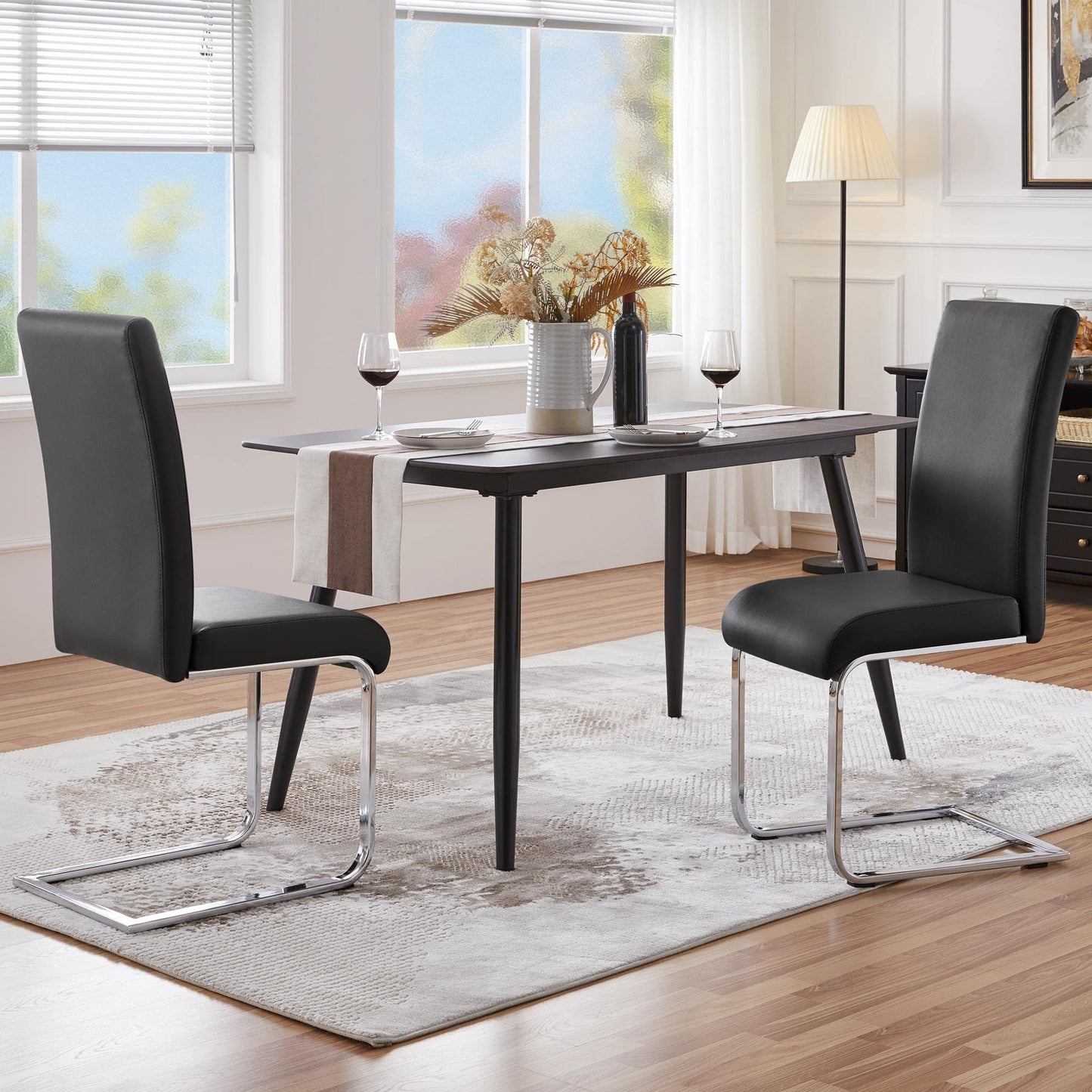 Yaheetech Dining Chairs Set of 2 Faux Leather High Back Chairs Black