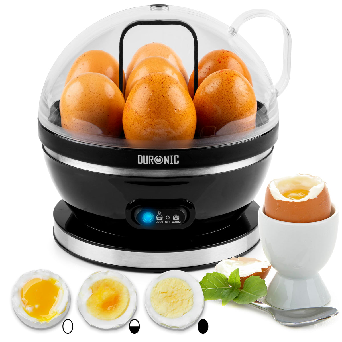 Duronic Electric Egg Boiler EB27 BK Steamer for Eggs 400W Automatic Egg Boiler Electronic Omelette Maker Poacher for 7 Soft, Medium & Hard Boiled Eggs