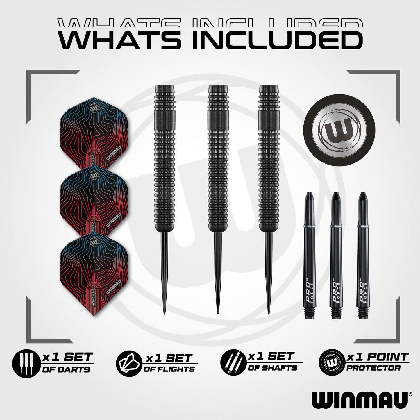 WINMAU Solaris Pro Specialist Tungsten 23 Gram Steel Tip Darts Set with Flights and Shafts (Stems)