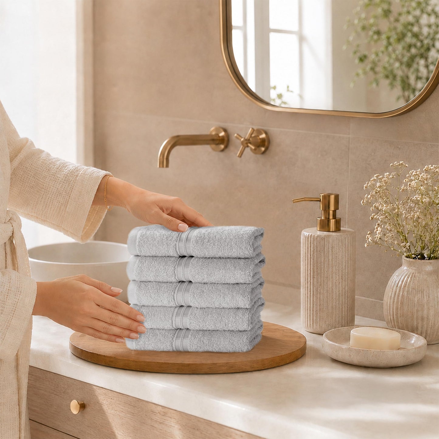 Hammetex Guest Towels Set of 5 30 x 50 cm 100% Cotton Terry Cloth