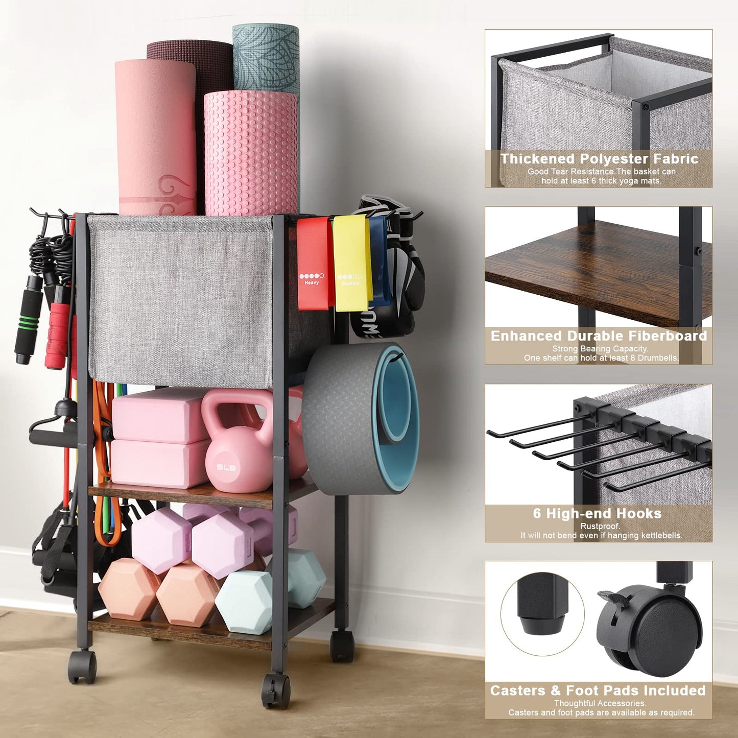 Yoga Mat Storage Rack Home Gym Equipment Workout Equipment Storage Organizer Yoga Mat Holder for Yoga Block,Foam Roller,Resistance