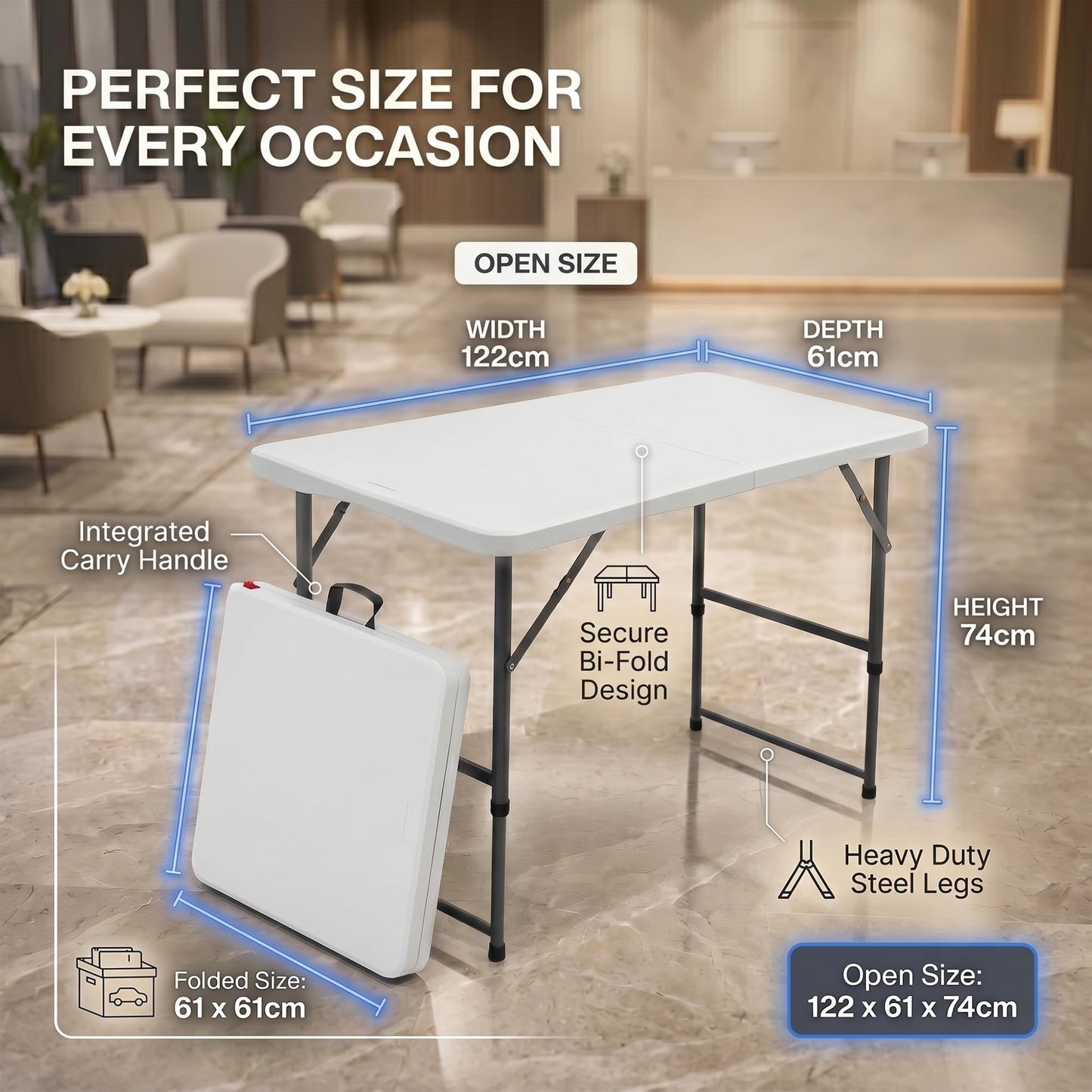 HomlyPro Heavy Duty 4FT Folding Table 120x60cm, White, Plastic Folding Desk Portable as Camping Table, Picnic, BBQ