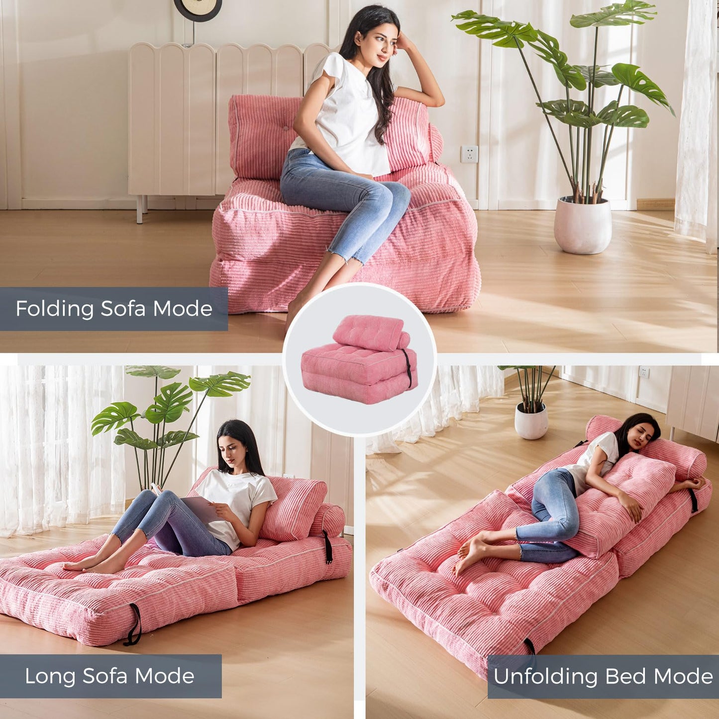 MAXYOYO Folding Sofa Bed, Convertible Sleeper Chair with Pillow Foldable Mattress with Back Support