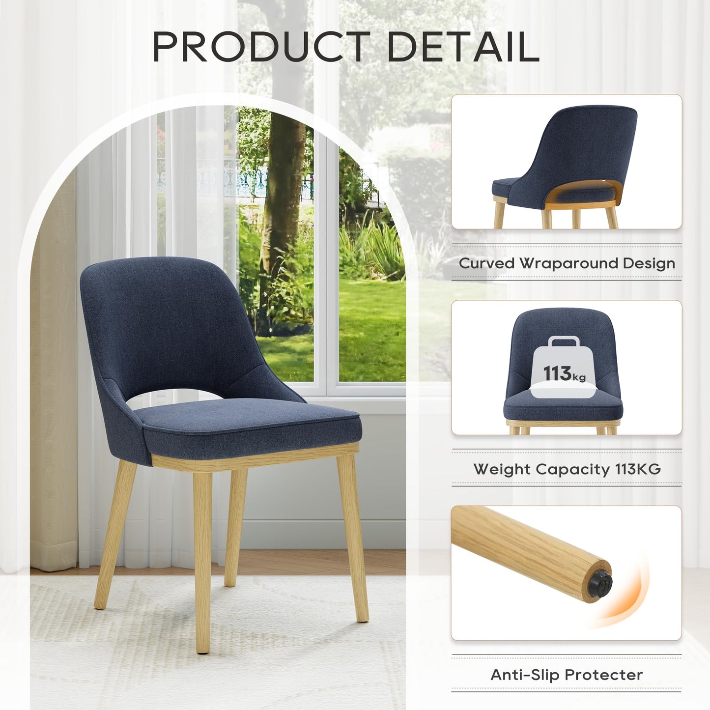 Dining Chairs Set of 4, Upholstered Dining Room Chairs with Chenille Fabric, Ergonomic Backrest, High Density Cushion & Rubber Wood Frame