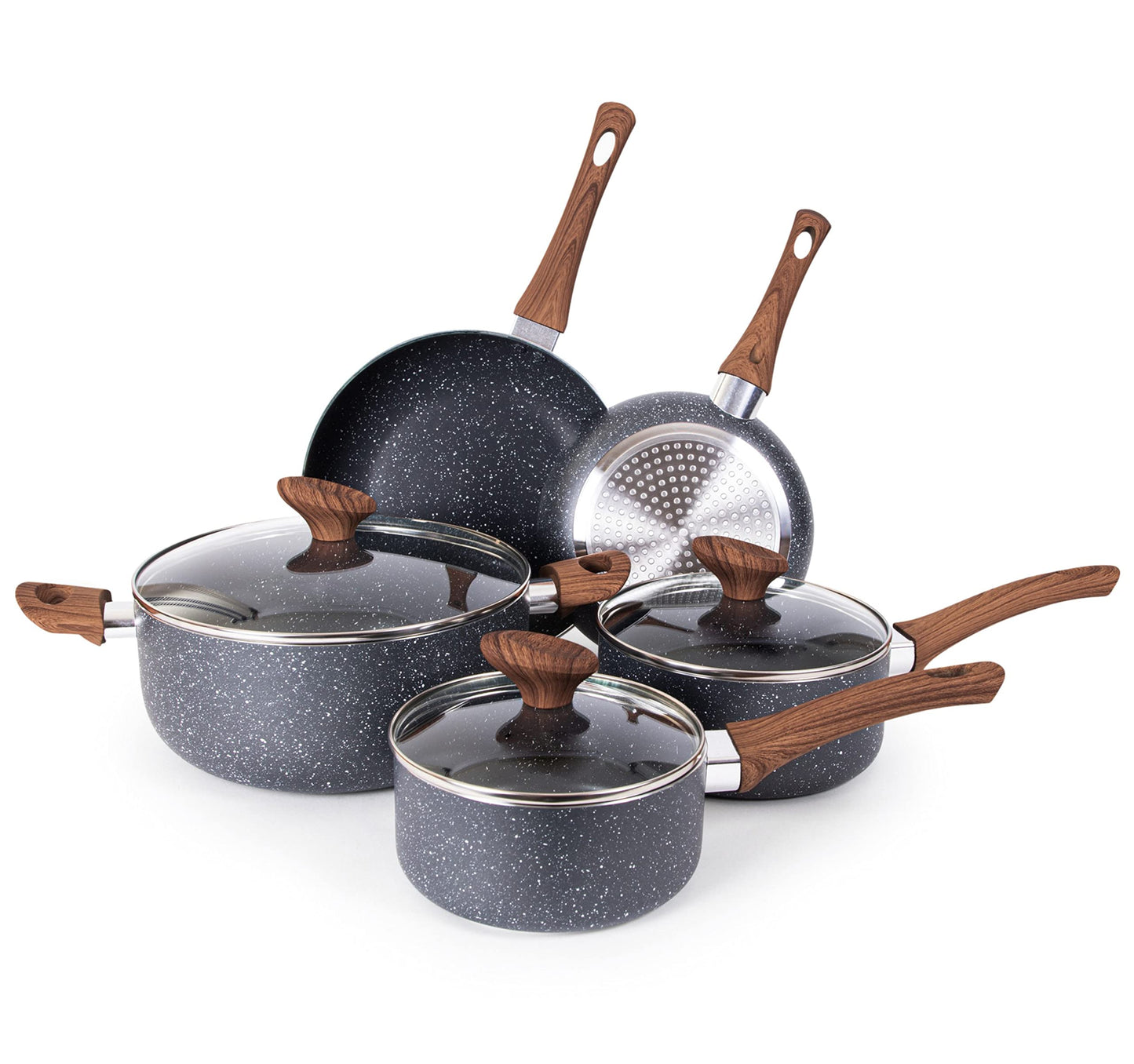 Non Stick Pots and Pans Set  Induction Hob Pot Set  8pcs Kitchen Cookware with Lids  Cooking Marble Saucepan Pots and Frying Pans  by Nuovva
