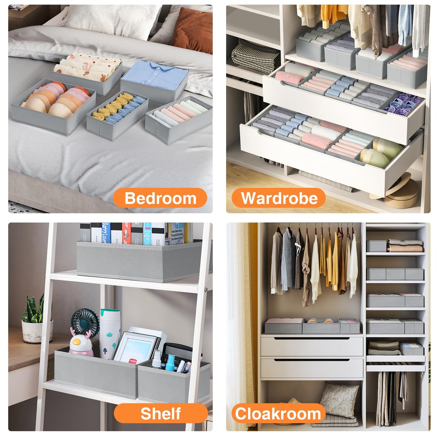 DIMJ 4 Pack Bedroom Drawer Organisers - Fabric Underwear Organiser Storage