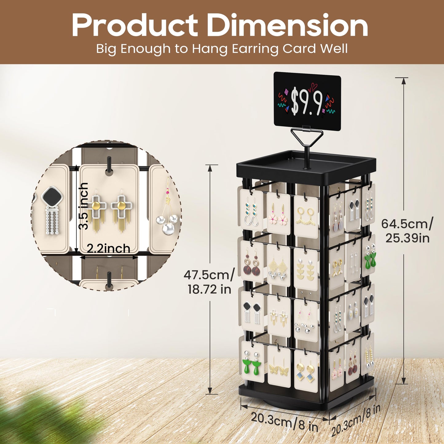 THYGIFTREE Rotating Earring Display for Vendors, Jewelry Display Stand for Selling, Necklace Display Stands Earring Cards for Selling Bracelets
