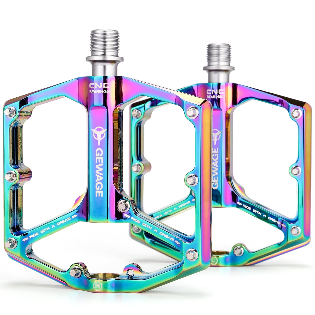 GEWAGE Road/Mountain Bike Pedals - 3 Bearings Bicycle Pedals - 9/16? CNC Machined Flat Pedals with Removable Anti-Skid Nails (Colourful)