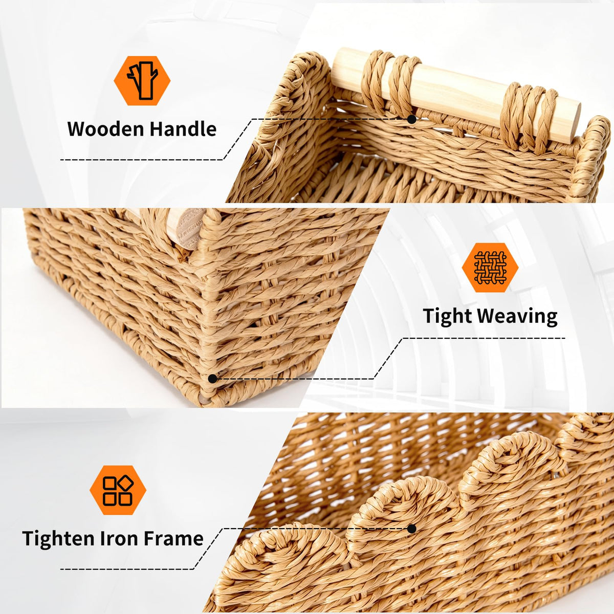 Lnopever 2 Pcs Storage Baskets, Paper Rope Scalloped Edge Bathroom Organizer Boxes, for Toilet Storage Shelf, End Table, Shelves and More