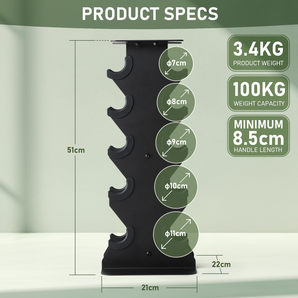 PhysKcal Small Dumbbells Rack, 5-Tier Neoprene Dumbbells Storage Stand, Vertical Dumbbell Tree Stand Weights Holder for Home Gym Exercise Fitness
