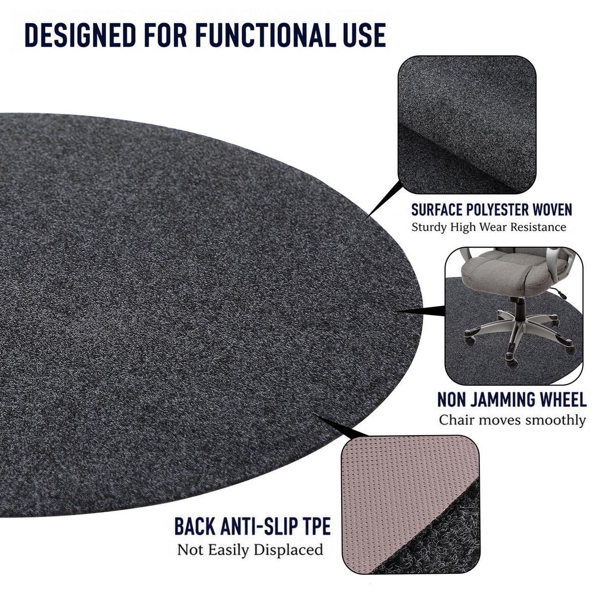 Office Chair Mat for Hardwood Floor,100x100cm Round Desk Chair Floor Protector Mat Rug for Gaming Rolling Chair