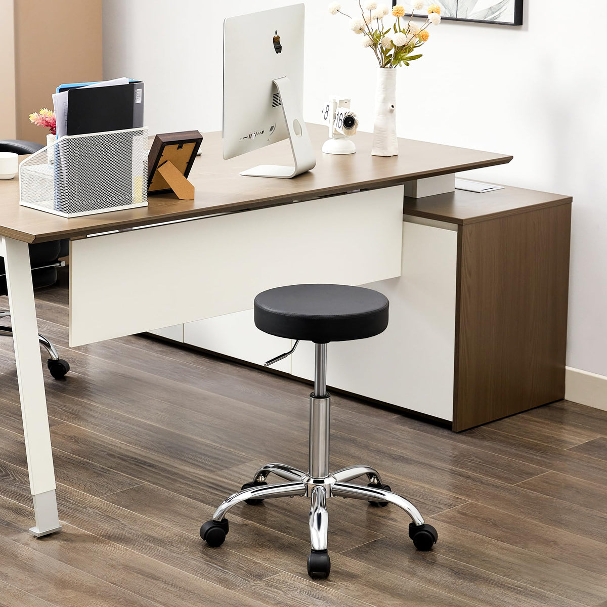 FIRAVOE Ergonomic Backless Rolling Office Stool, Adjustable Drafting Work Chair with Wheels, 49.5–67.6 cm Height