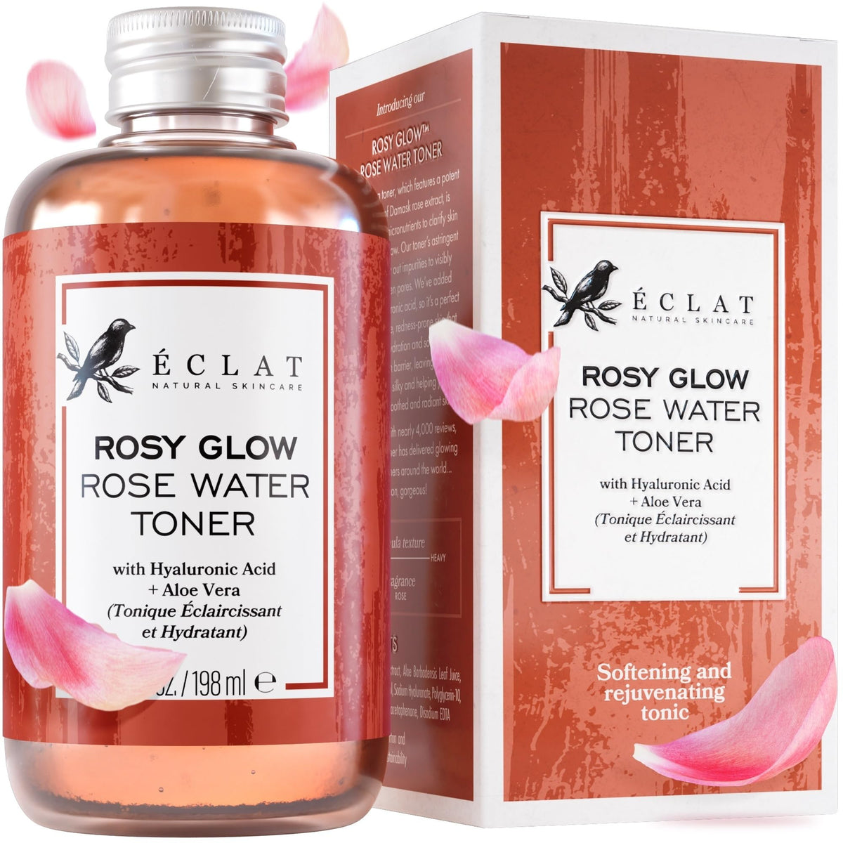 Eclat Skincare Rose Water Toner ? Hydrating Toner for Face - Rosewater with Hyaluronic Acid & Aloe Vera - Alcohol Free & Skin Soothing Formula -