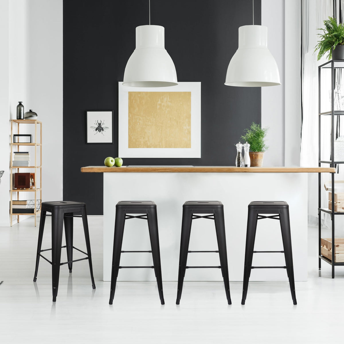 hjh OFFICE 645016 Bar stool VANTAGGIO HIGH metal black matt retro stool in industry design, stackable
