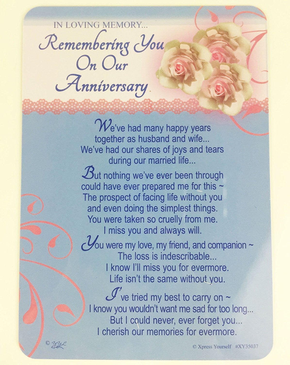 In Loving Memory - Remembering You On Our Anniversary - Grave/Graveside Memorial Card
