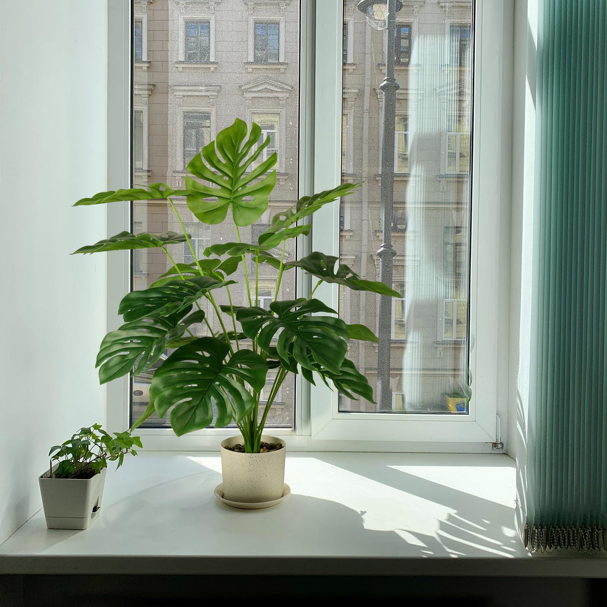 Sour Lemon 28" 2 Pack Fake Plants Large Tropical Palm Tree Artificial Monstera Faux Plant Tree in Pot for Indoor Outdoor Home Office Garden Decoration