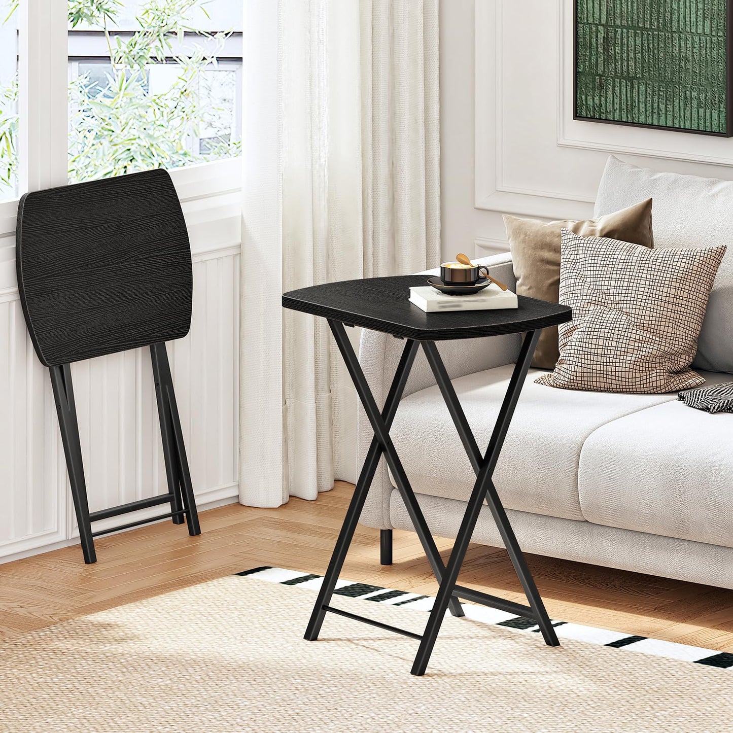 HOOBRO Folding Side Table, Folding Tray Table, Snack Dinner Table for Eating at Couch, Sofa End Table for Small Space, Living Room, Industrial