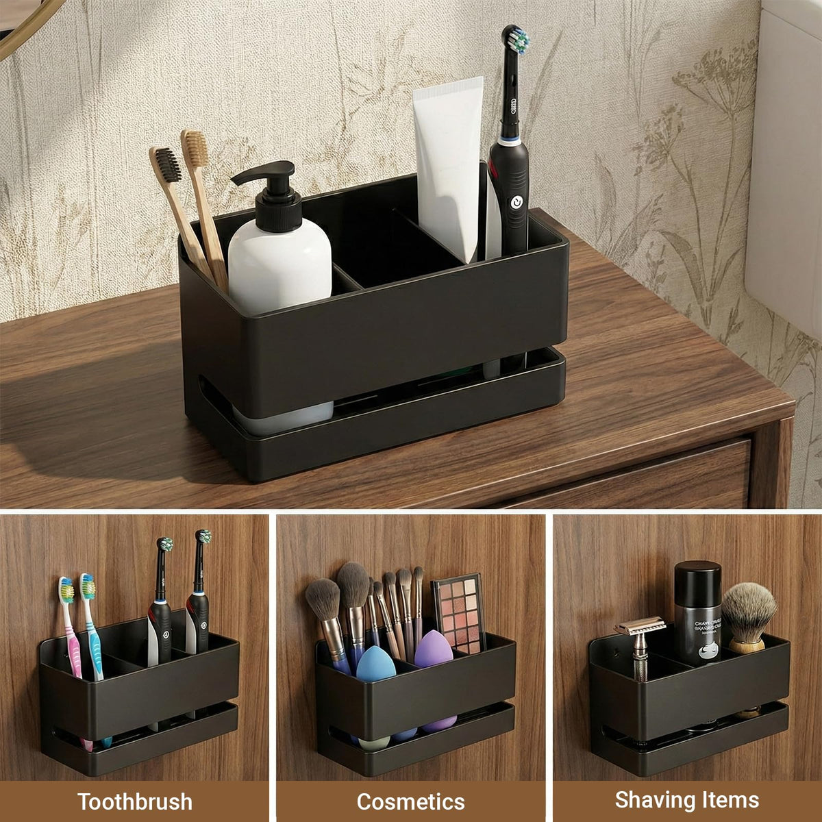 Aluminum Toothbrush Holders, Self-adhesive Shower Toothbrush Razor Holder with Drain