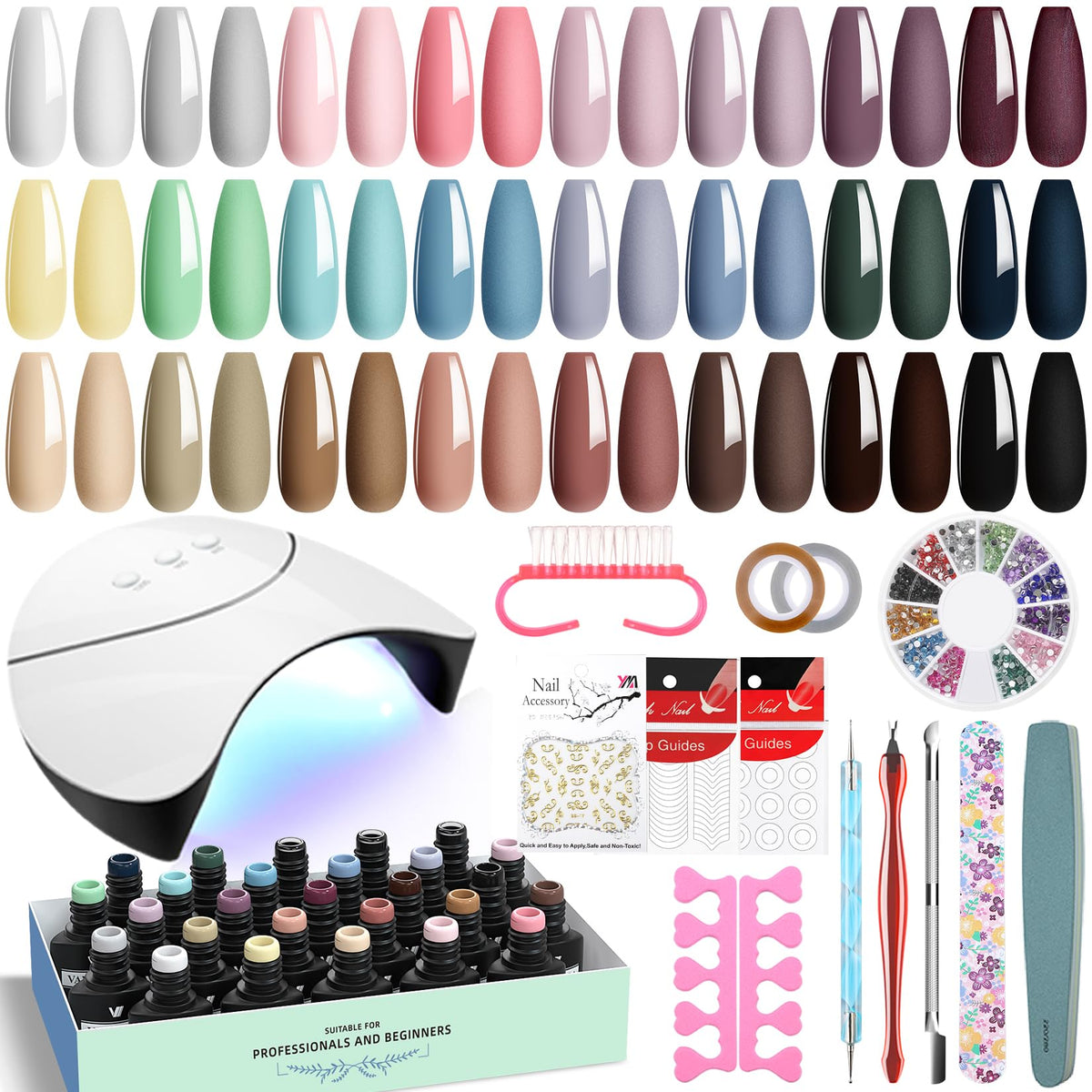 VANREESA Gel Nail Kit, 24 Colours Gel Nail Polish Set with Lamp Starter Kit Brown Red Dark Gels Polish Set with Manicure Tools DIY at Home Gifts for