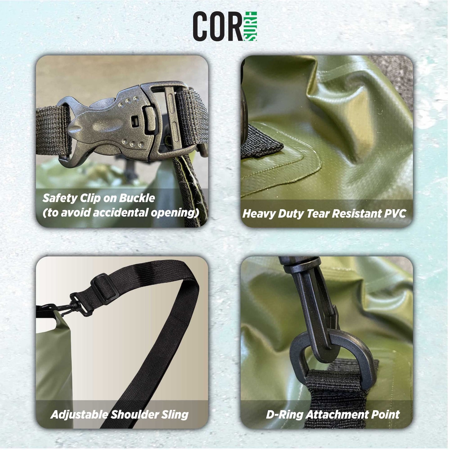COR Surf Floating Waterproof Dry Bag Roll Top Sack Keeps Gear Dry for Kayaking, Rafting, Boating, Swimming, Camping, Hiking, Beach, Fishing (Green,