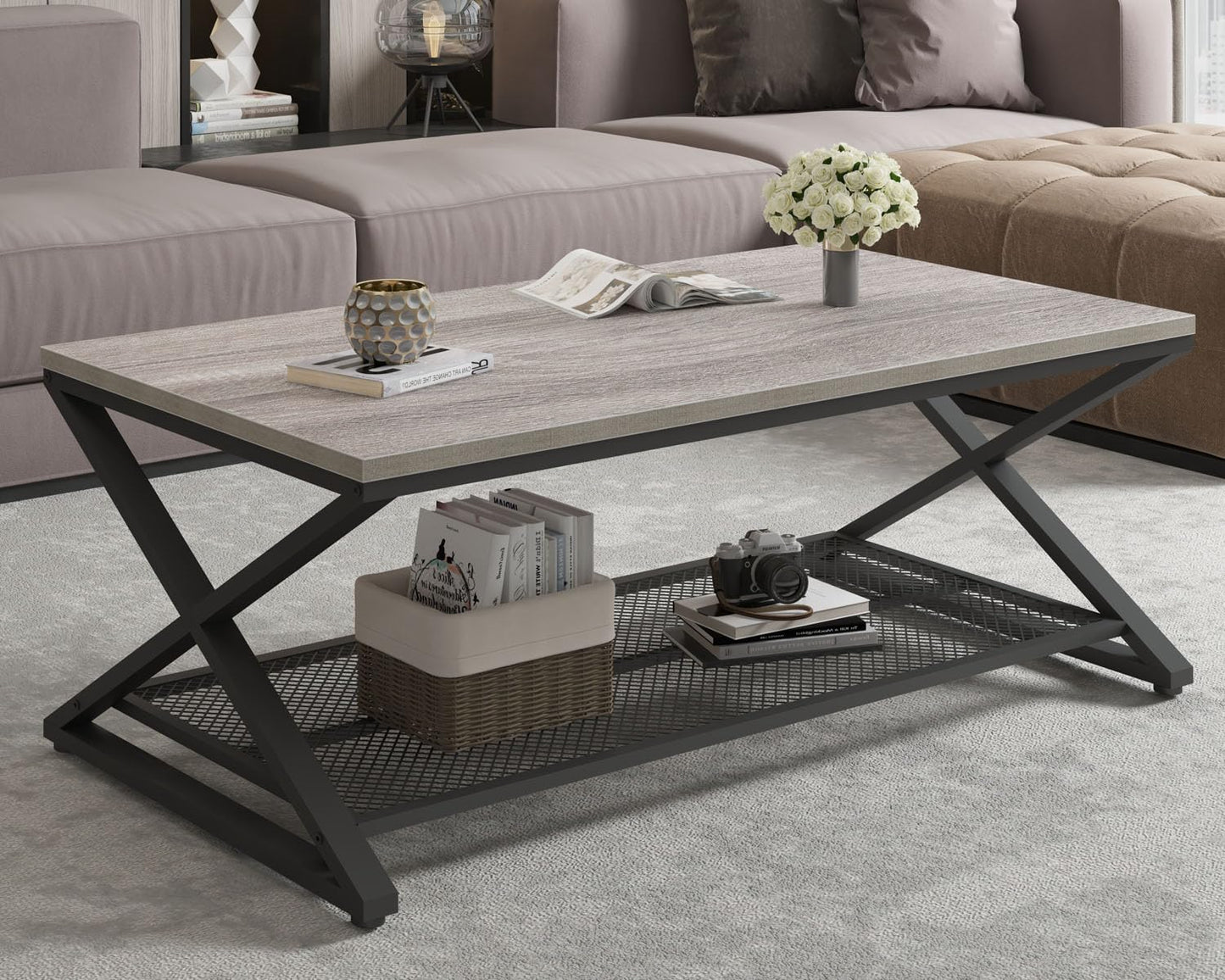 LVB Coffee Table for Living Room Coffee Tables With Storage 120cm Grey