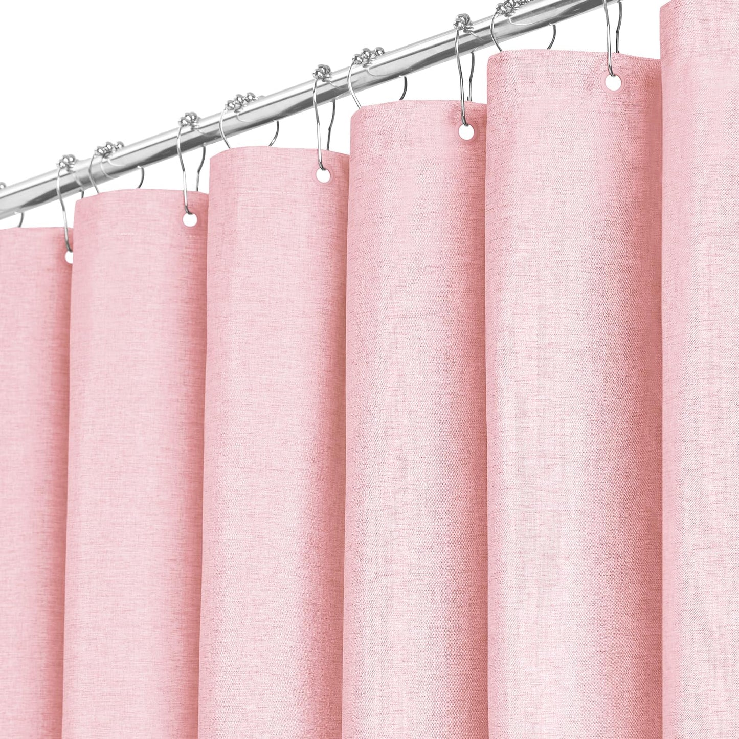 BTTN Narrow Linen Look Weighted Shower Curtain, Waterproof, 92x182cm, Pink