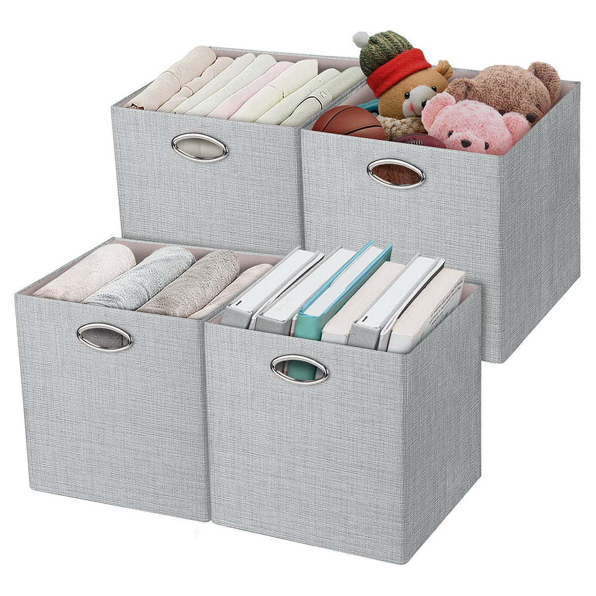 Posprica Storage Cubes, 12×12 Collapsible Storage Basket Bins,Heavy Duty Fabric Containers, 4pcs, Sliver Grey