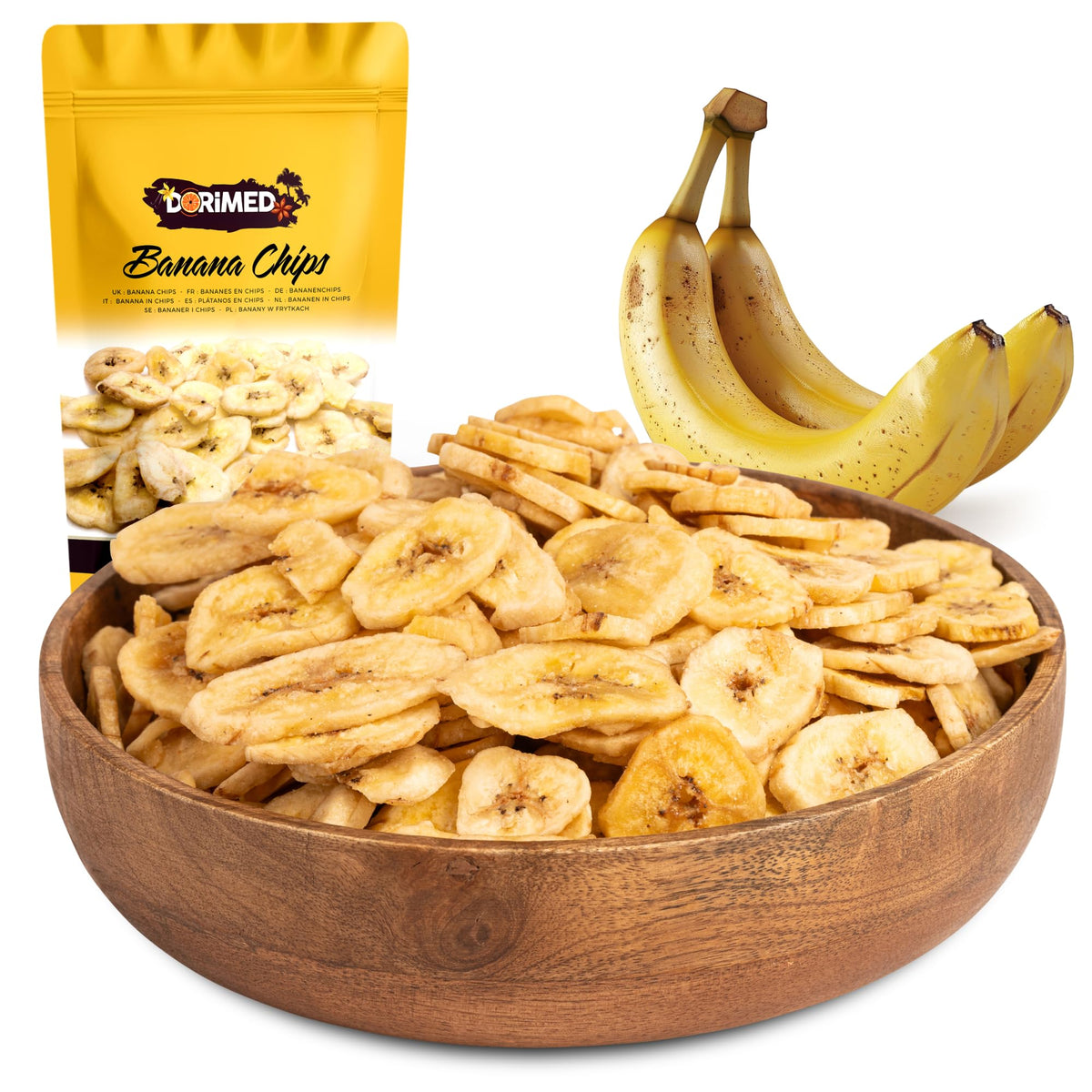 Banana Chips 1 kg | Dehydrated Banana Chips 2.2 Lbs | Raw and Dry Banana | Ideal as Snack | Banana Sweet Slices | resealable Bag | Dorimed