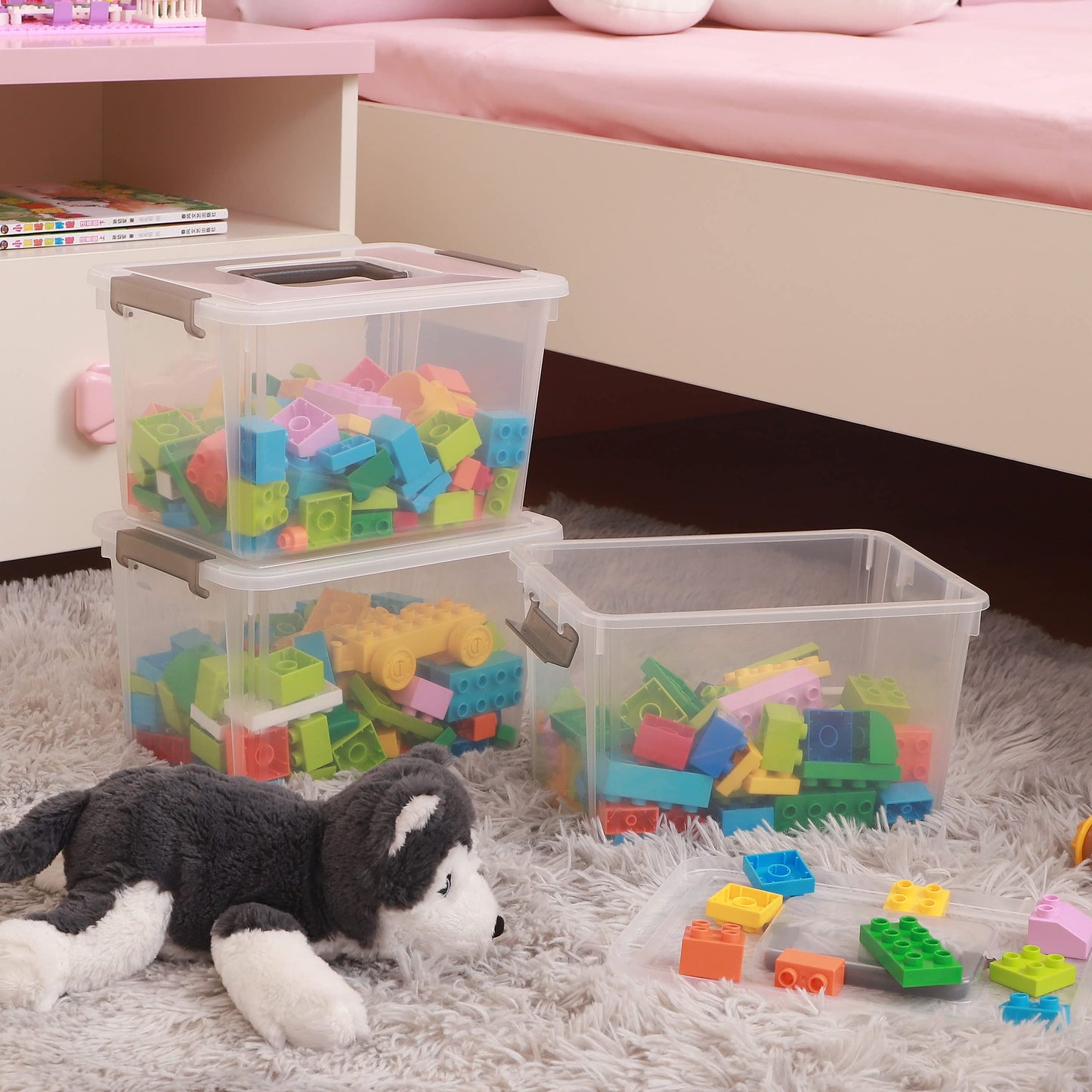 Citylife 8Packs 5L Plastic Boxes with Lids, Storage Clear Stackable Storage Boxes with Handle, Plastic Storage Boxes with Lids for Organizing Toys,