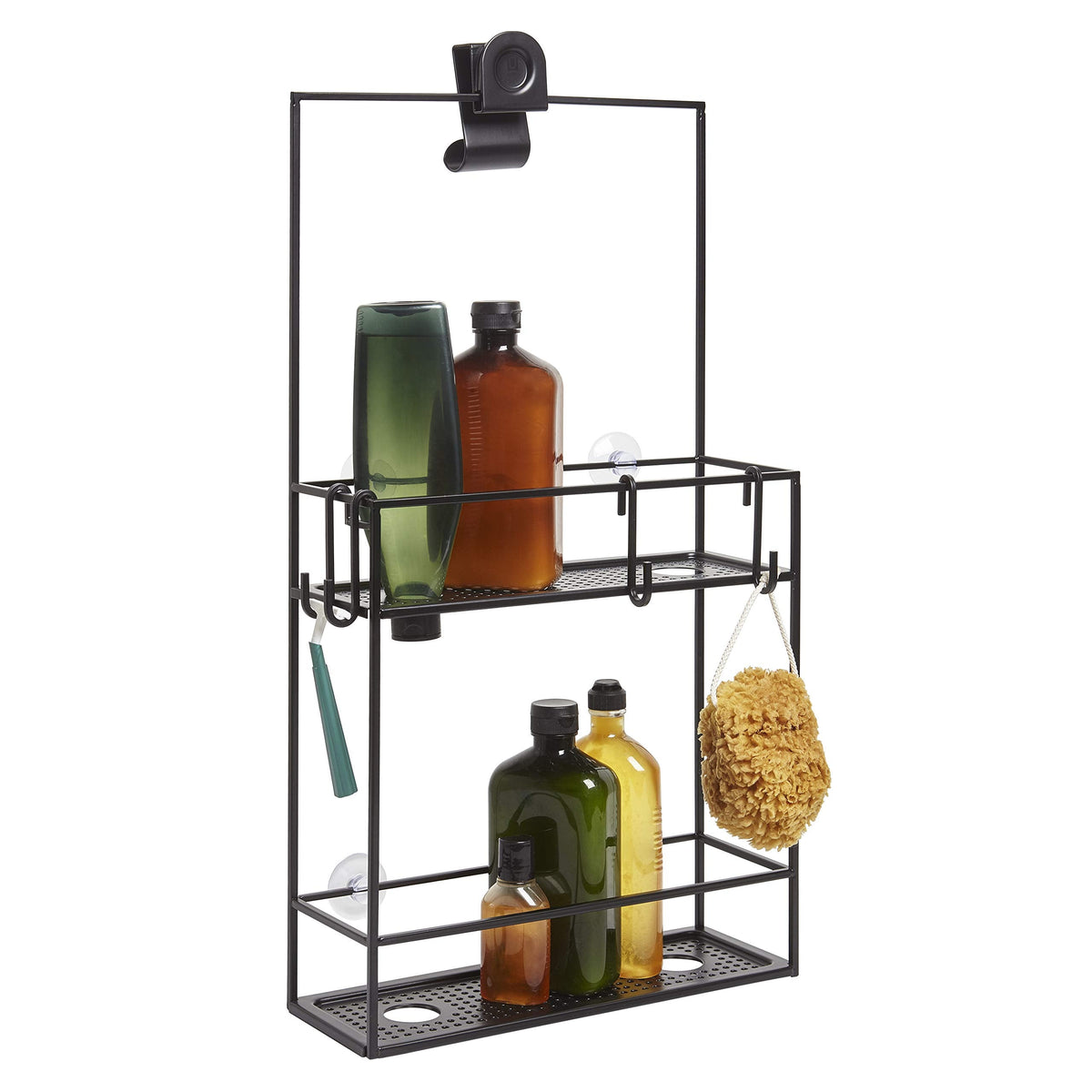 Umbra Cubiko Hanging Shower Caddy, No Drill Shower Shelf with Hooks, 2 Tier, Black
