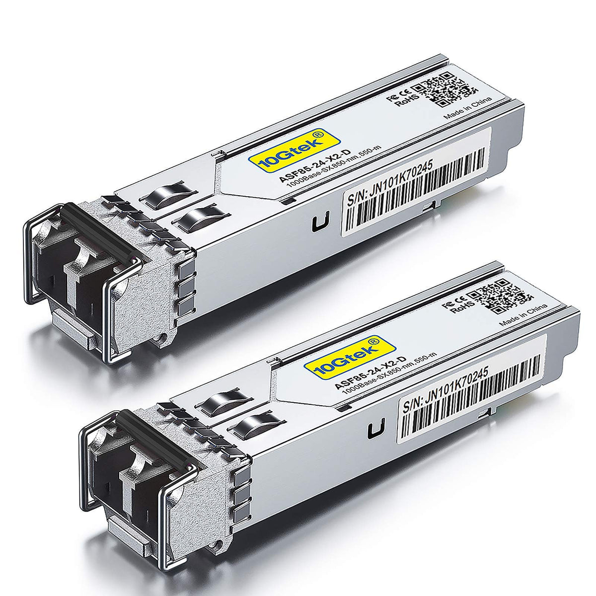 10Gtek [2 Pack] 1G SFP SX LC Multimode Module 550-meter, 1000Base-SX Mini-Gbic Transceiver Compatible for Cisco GLC-SX-MMD, Meraki, Mikrotik, Netgear,