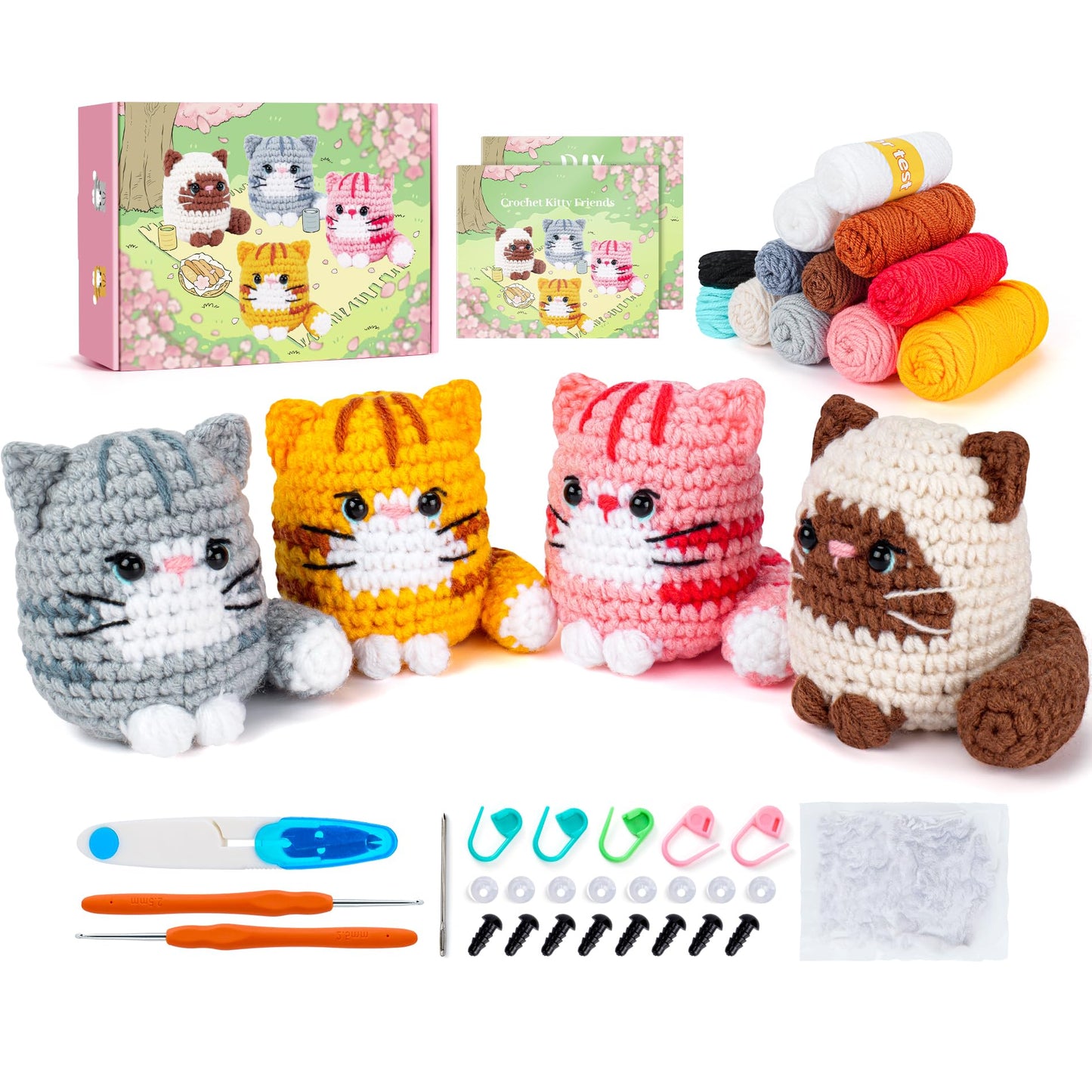 Crochet Kit for Beginners Cat Crochet Animal Kit Complete Animal Crochet with Step-by-Step Video Tutorials Crochet Knitting Cats Crochets Starter Kit