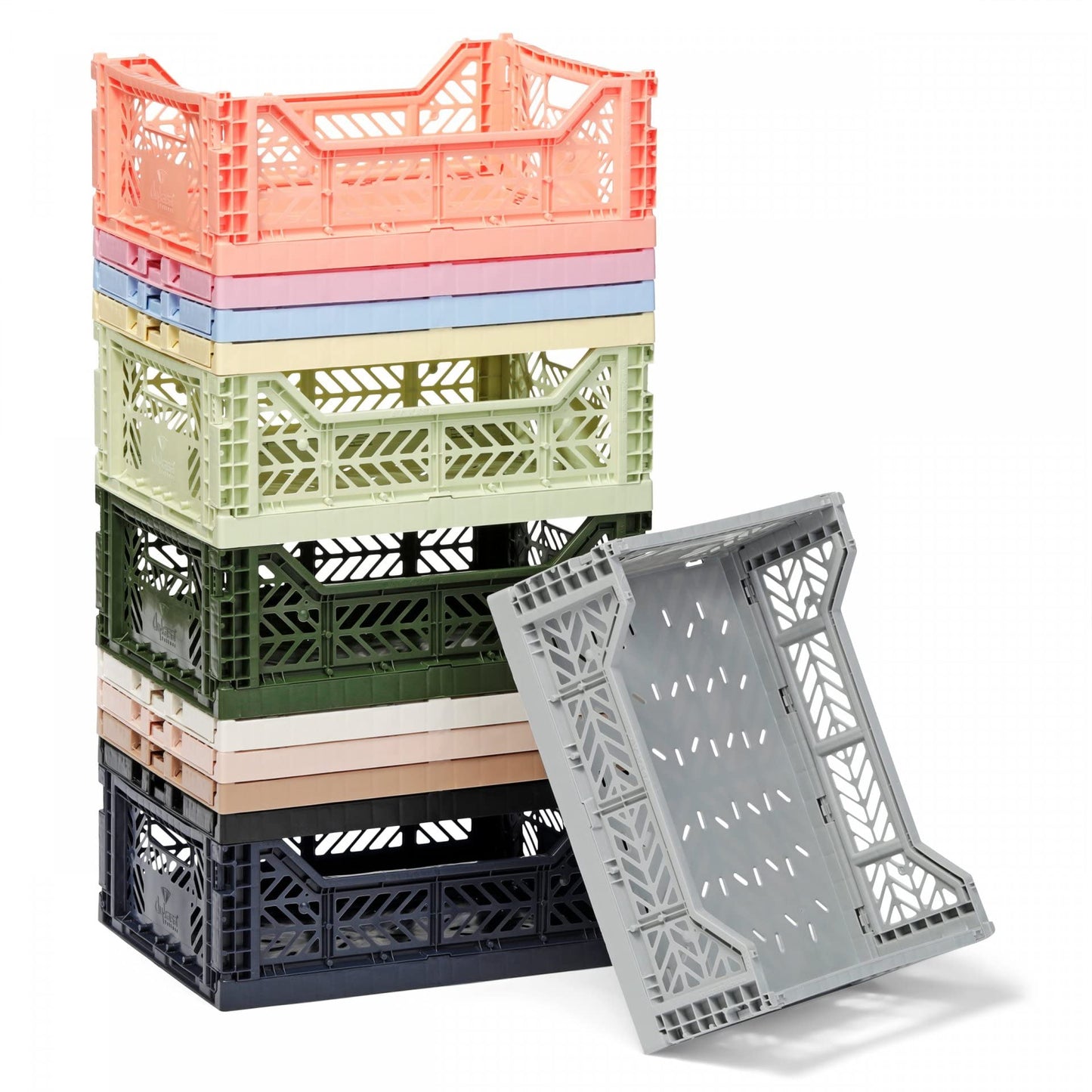 AYKASA Folding Crate, Sturdy Folding Box, Plastic, Stackable, Tan, Midi (40 x 30 x 14 cm)
