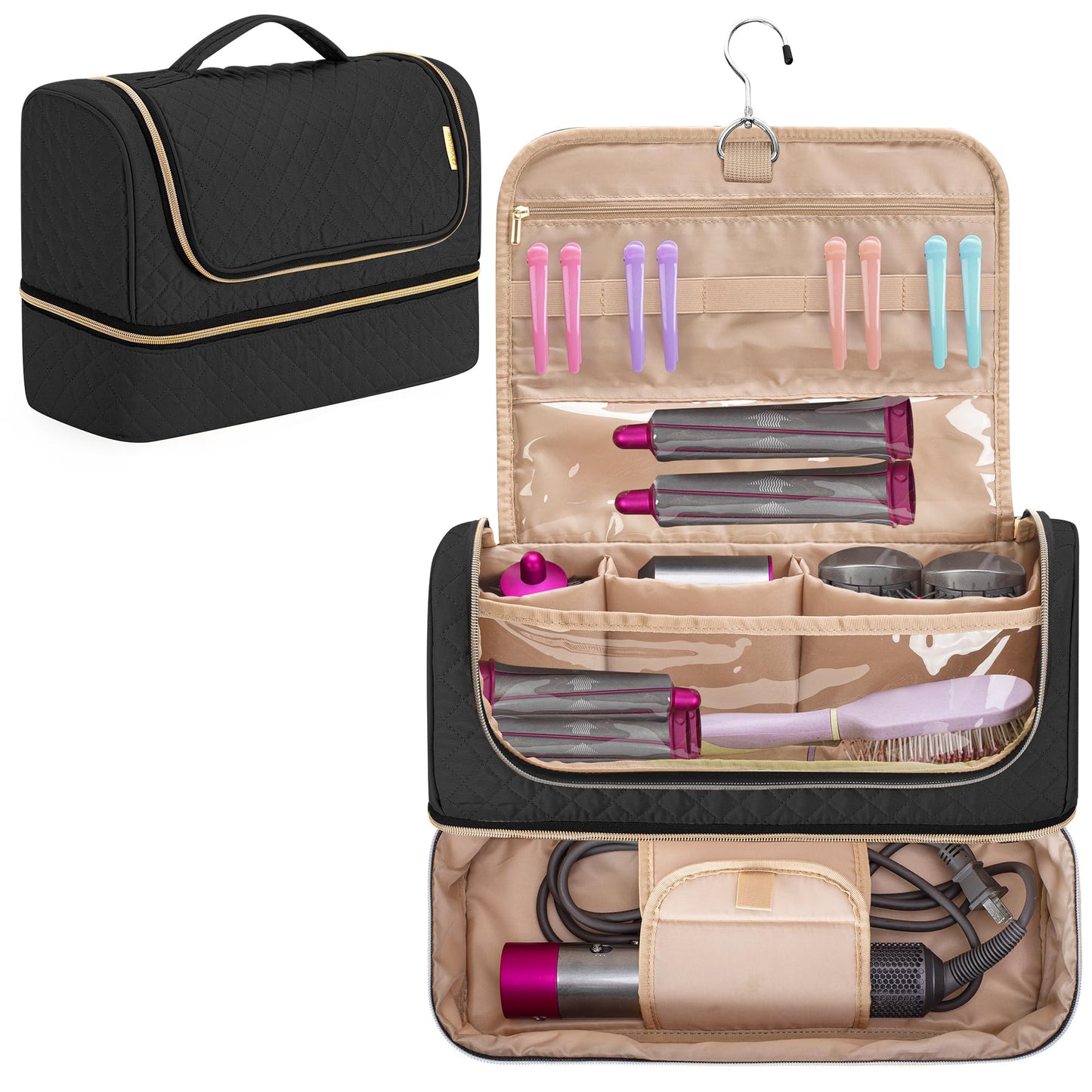 Yarwo Travel Case Compatible with Dyson Airwrap Styler Complete, Double Layers Portable Travel Organiser Bag for Airwrap Styler and Attachments,
