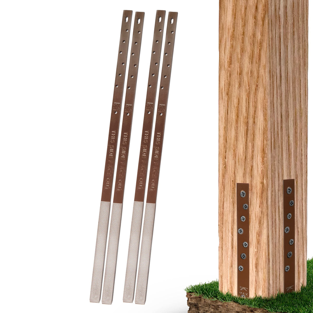 Post Buddy Pack of 4 Easy Fence Post Repair Kit (to Fix 2 Broken Wood Posts), Quick and Simple to Install, Effective, Durable Steel Stakes