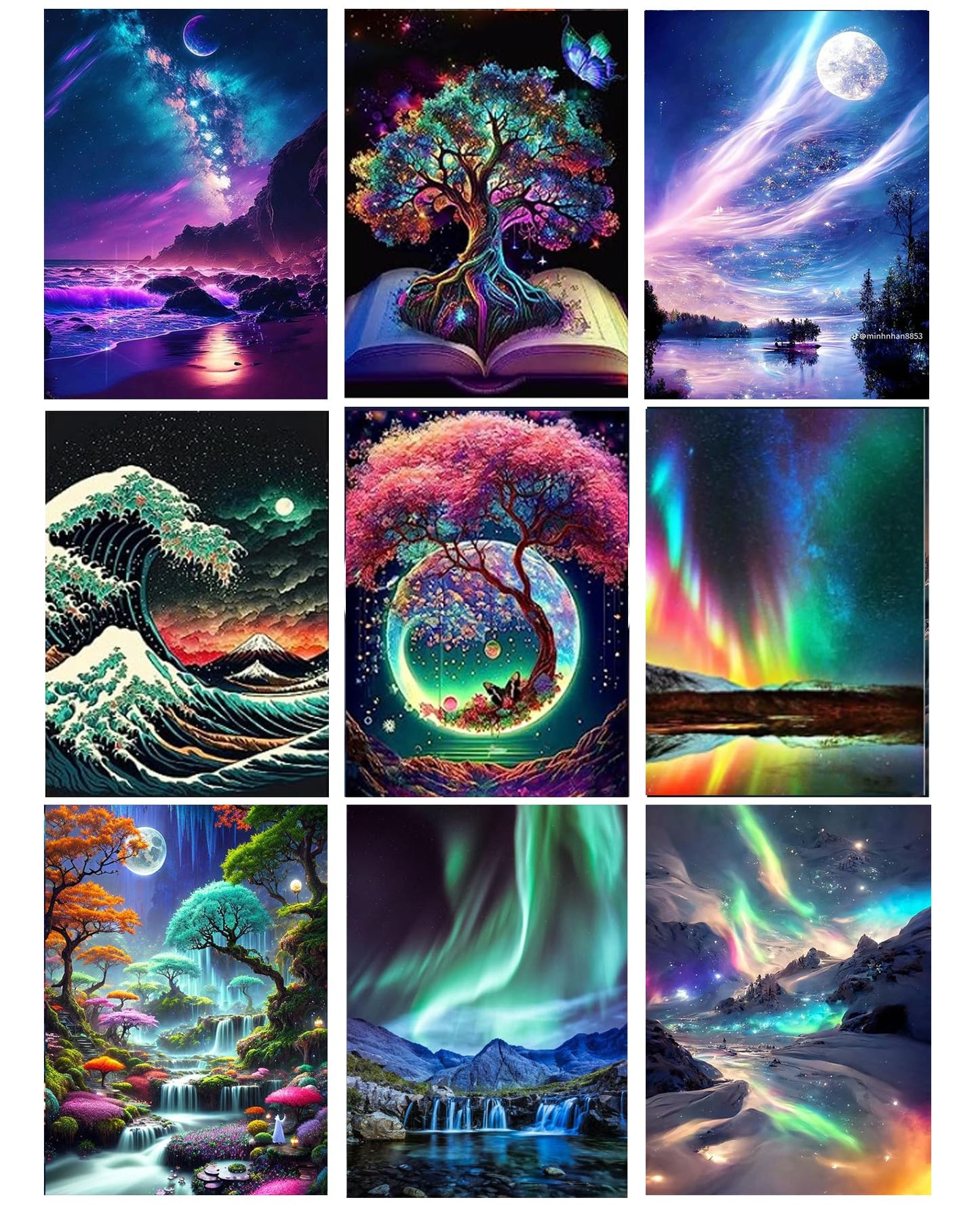 9 Pack Landscape Diamond Painting Kits for Adults?5D DIY Aurora with Tree Diamond Art Kits for Beginners Round Full Drill Painting with Diamonds Gem