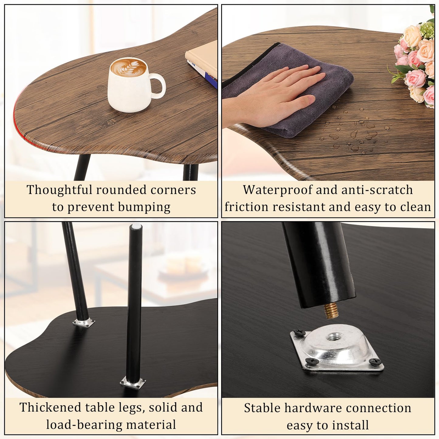 FEUFOAM Small Coffee Table Irregular Wood Grain Desktop Coffee Tables Simple Modern Cloud Shaped Center Table Floor Standing Table For Living Room