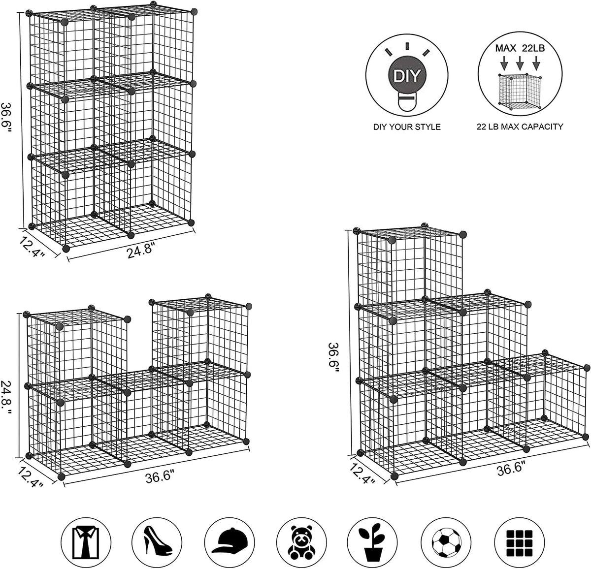 C&AHOME Wire Cube Storage, 6-Cube Storage Organizer Metal,Bookshelf