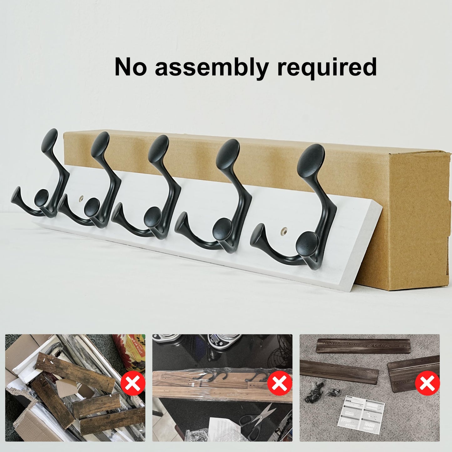 SKOLOO 61cm White Wood Coat Rack Wall Mount with 5 Triple Hooks - Ideal for Family Entrances, Classrooms, and Pet Supplies Storage