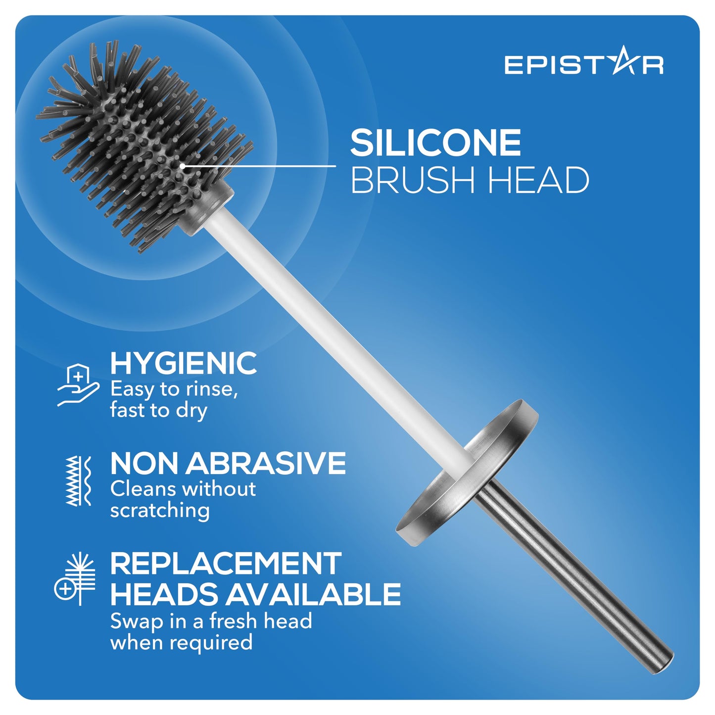 Toilet Brush Replacement Heads - 2 Pack - Spare Silicone Brush Heads - Fits 1.1cm Handle - Replacement Toilet Brush Head - Black - White - Grey (Grey)