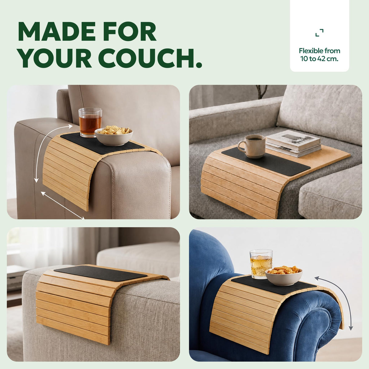 Sofa Arm Tray - Armchair Tray - Sofa Arm Table - Bamboo Armrest Caddy